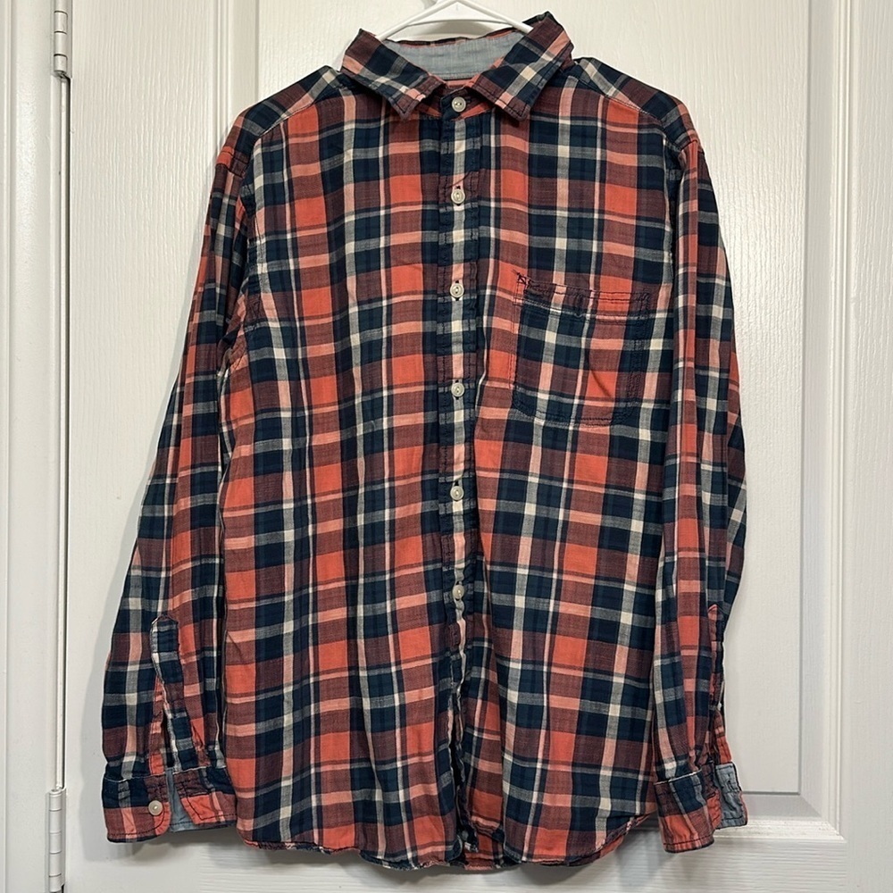 Men's Cremieux Classics 38 Blue Orange/Pink Plaid L/S Button Down Shirt Size LRG - Picture 2 of 6